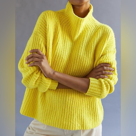 Anthropologie Sweaters - Anthropologie Electric Yellow Funnel Neck Oversized Sweater - Size S